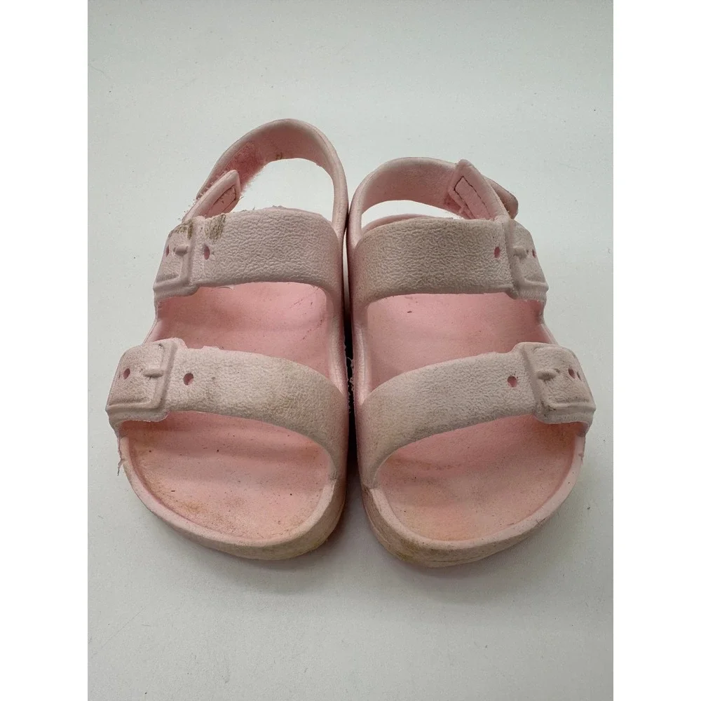 Toddler Girls Pink Double Buckle Adjustable Strap Sandals Size 3